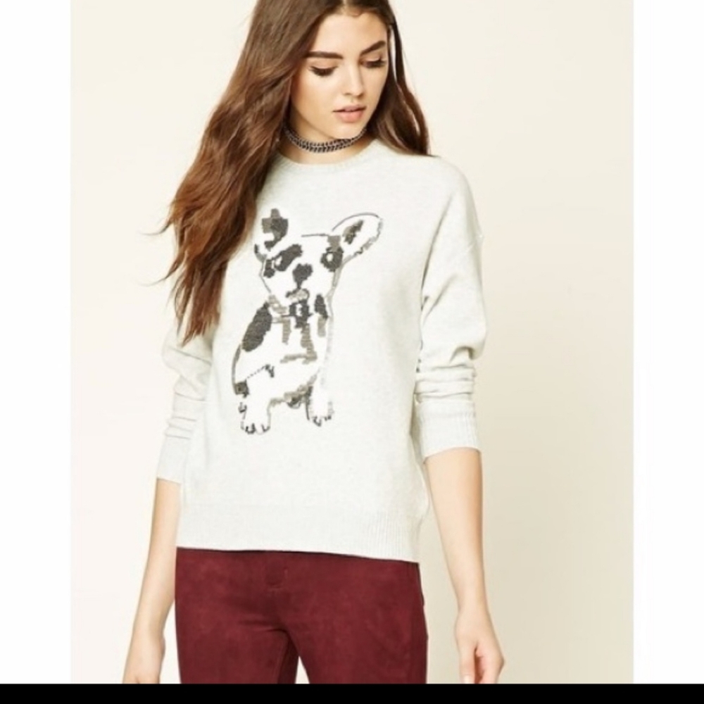Forever 21 Women’s Sequin French Bulldog Sweater